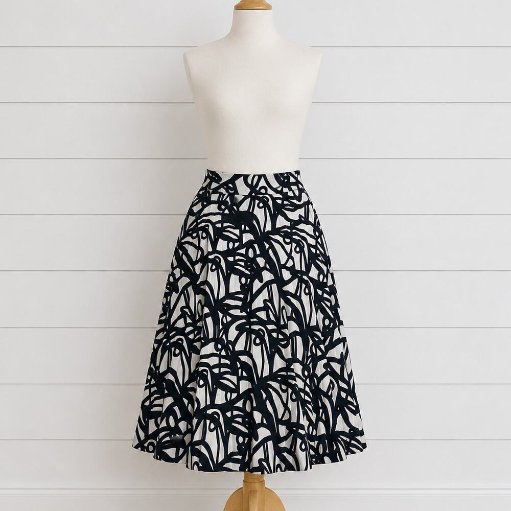 J Crew Scribble Print Midi Skirt Black White Abstract A Line Mod Large 12‎